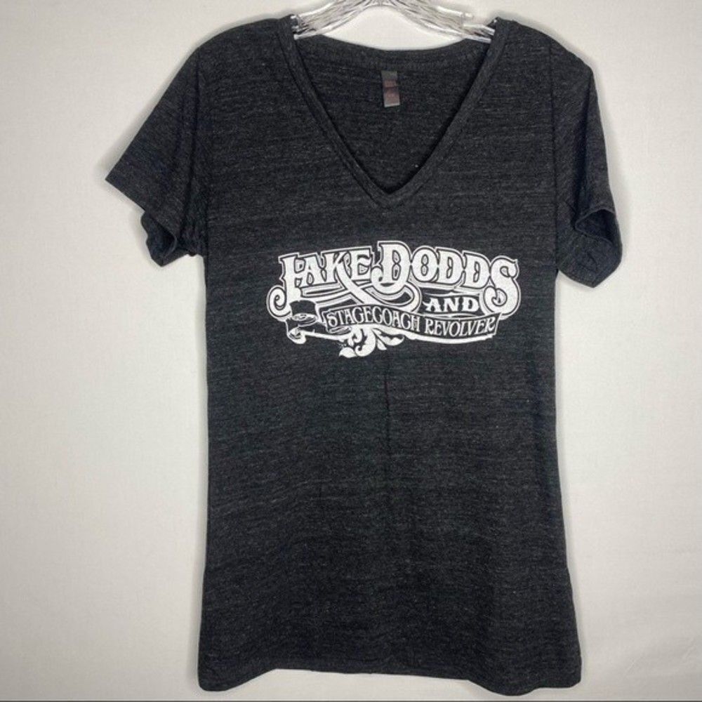 5/$25 District Heathered Gray V Neck Short Sleeve Jake Dodds Stagecoach Revolver - Picture 3 of 8